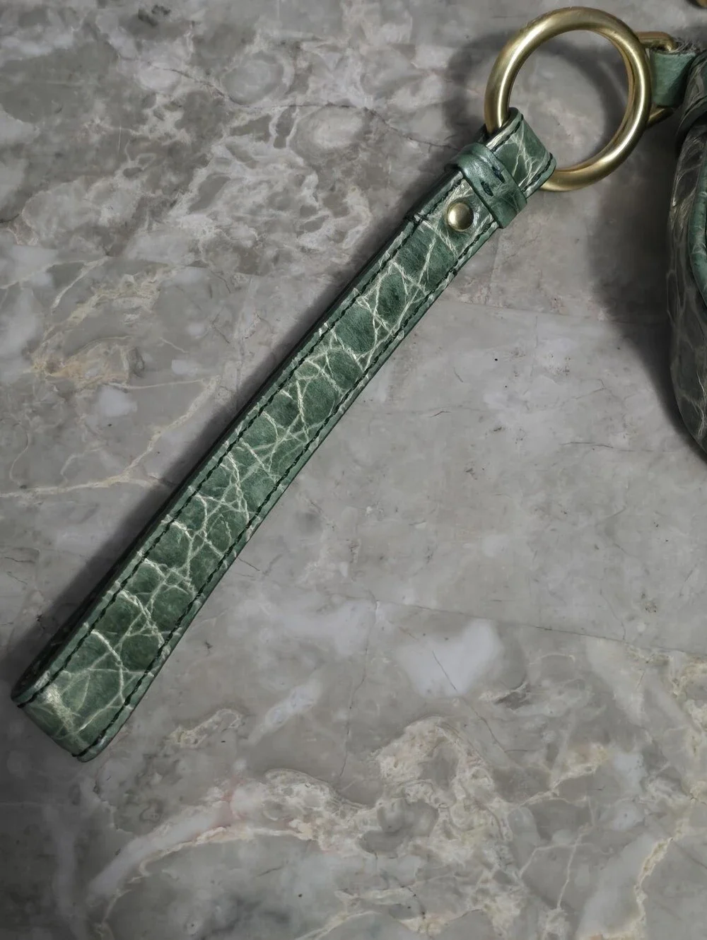 Cole Haan Green Crocodile Embossed Leather Large Wristlet/Mini Bag
